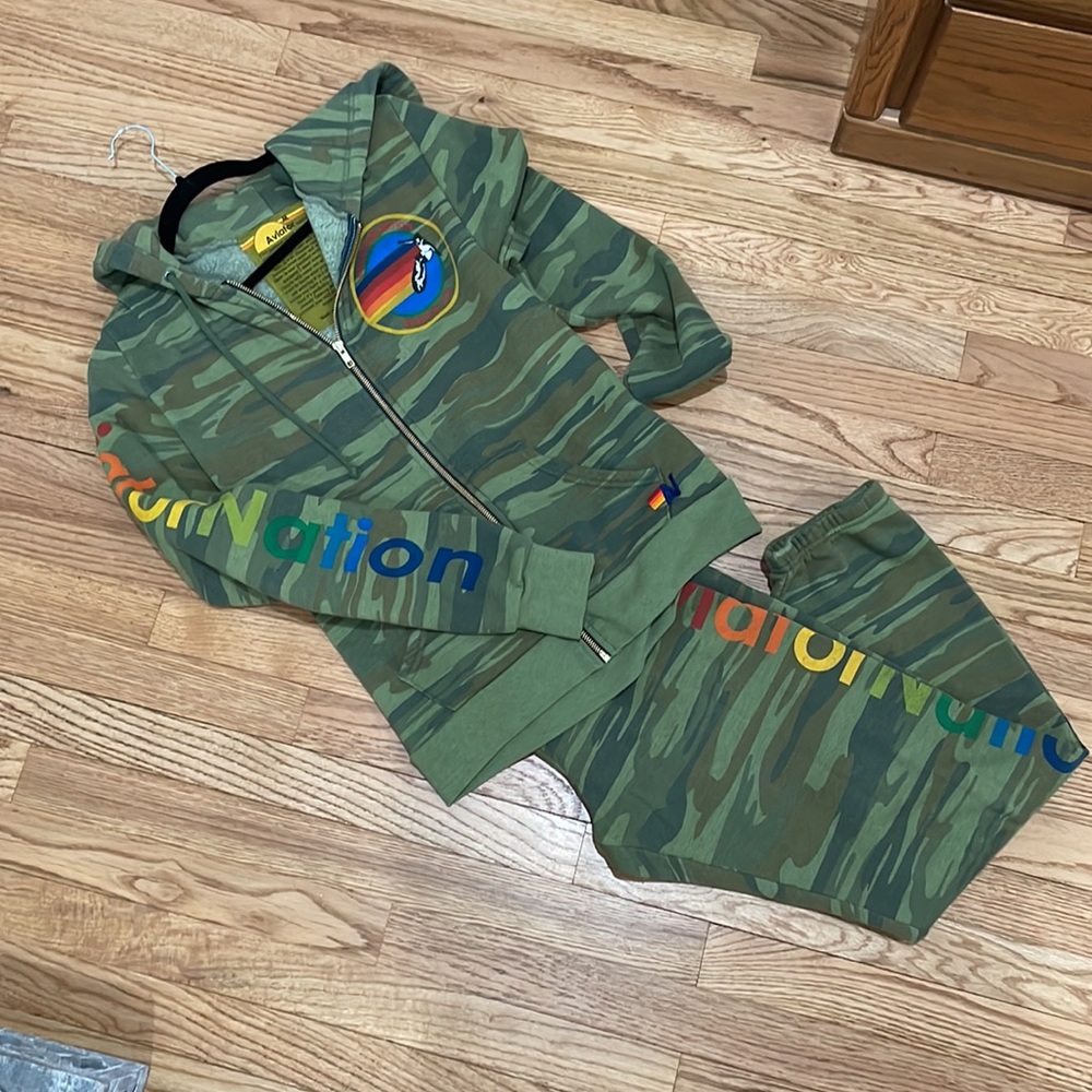 Aviator Nation Green Camo Hoodie and Sweatpants Set